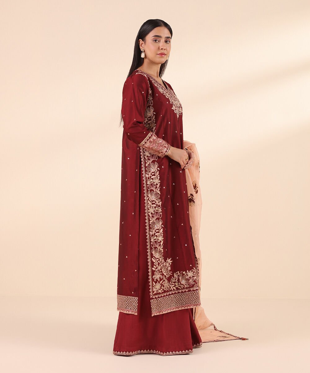 Sapphire Embroidered Raw Silk Suit
