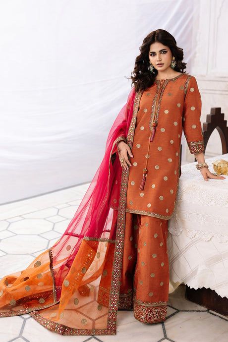 3-PC Embroidered Raw-Silk Suit By Charizma