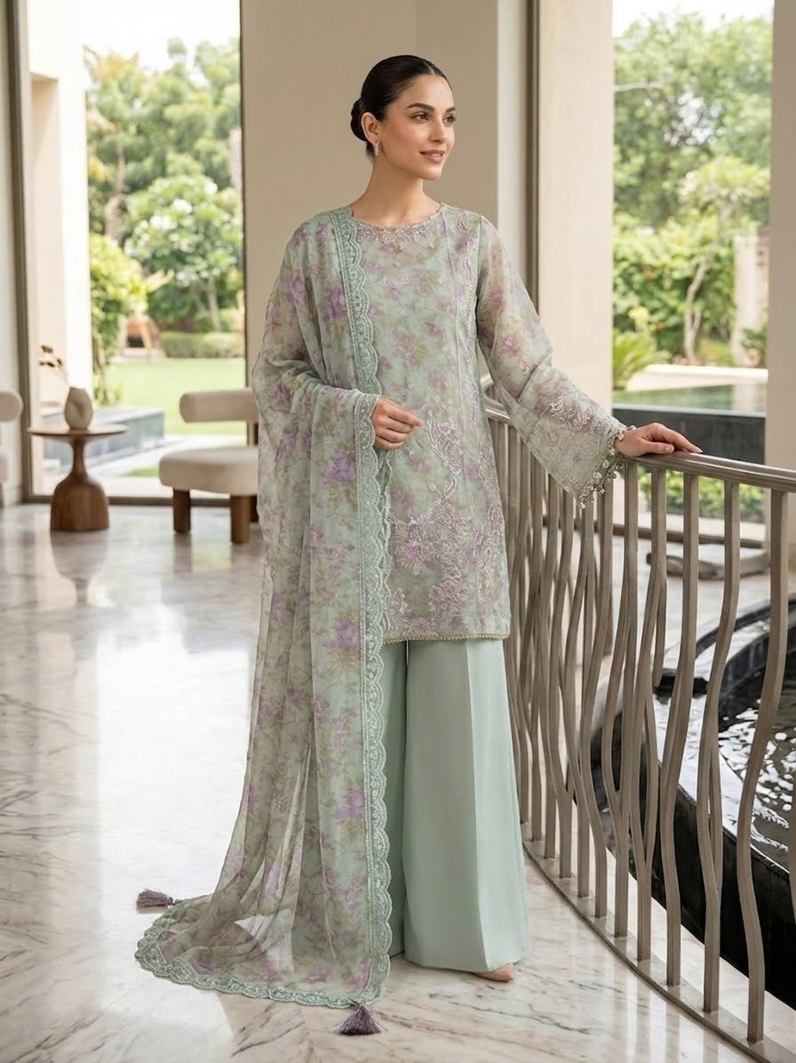 Sapphire Embroidered Chiffon Suit