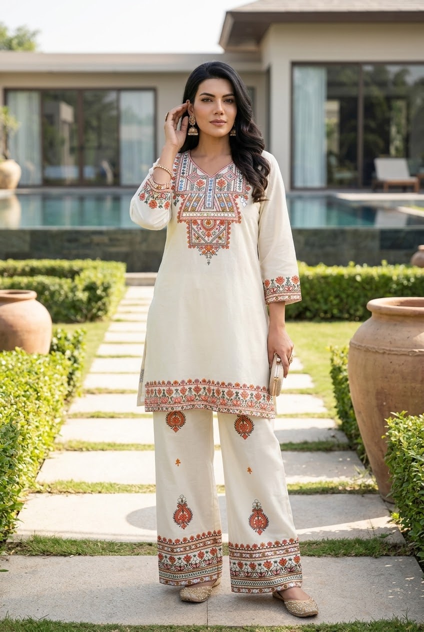 Pure Cotton Embroidered Co-Ord Set