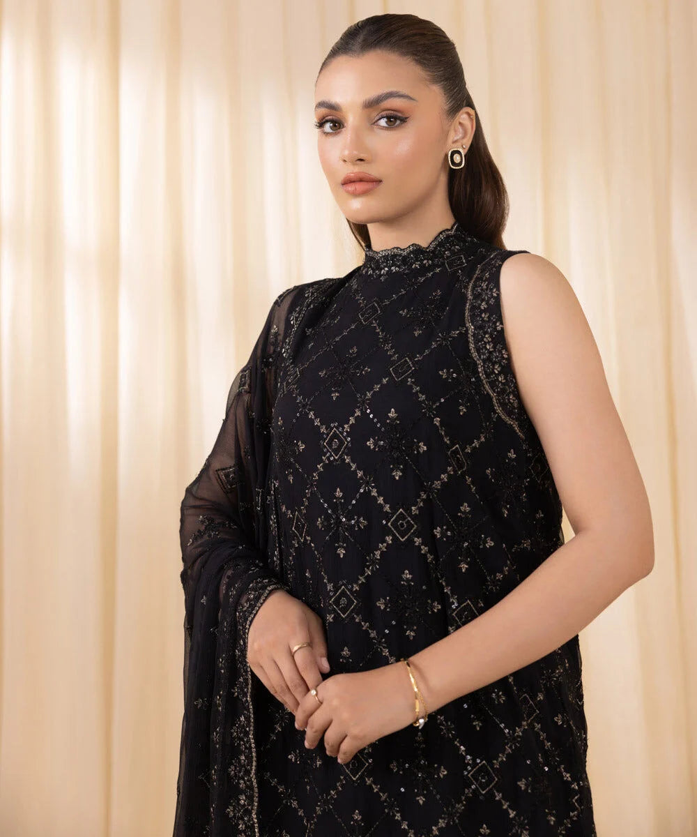 3 Piece - Embroidered Chiffon Suit by Sapphire