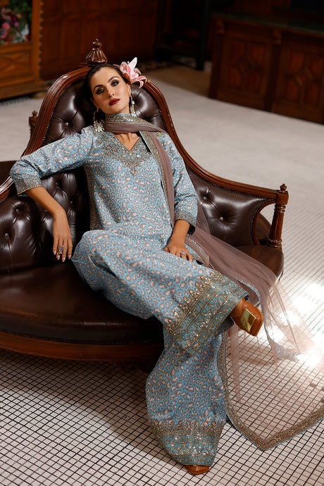 3-PC Embroidered Raw-Silk Suit By Charizma