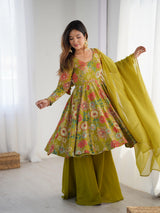 Mehndi Color Raman silk Printed Plazzo Suit