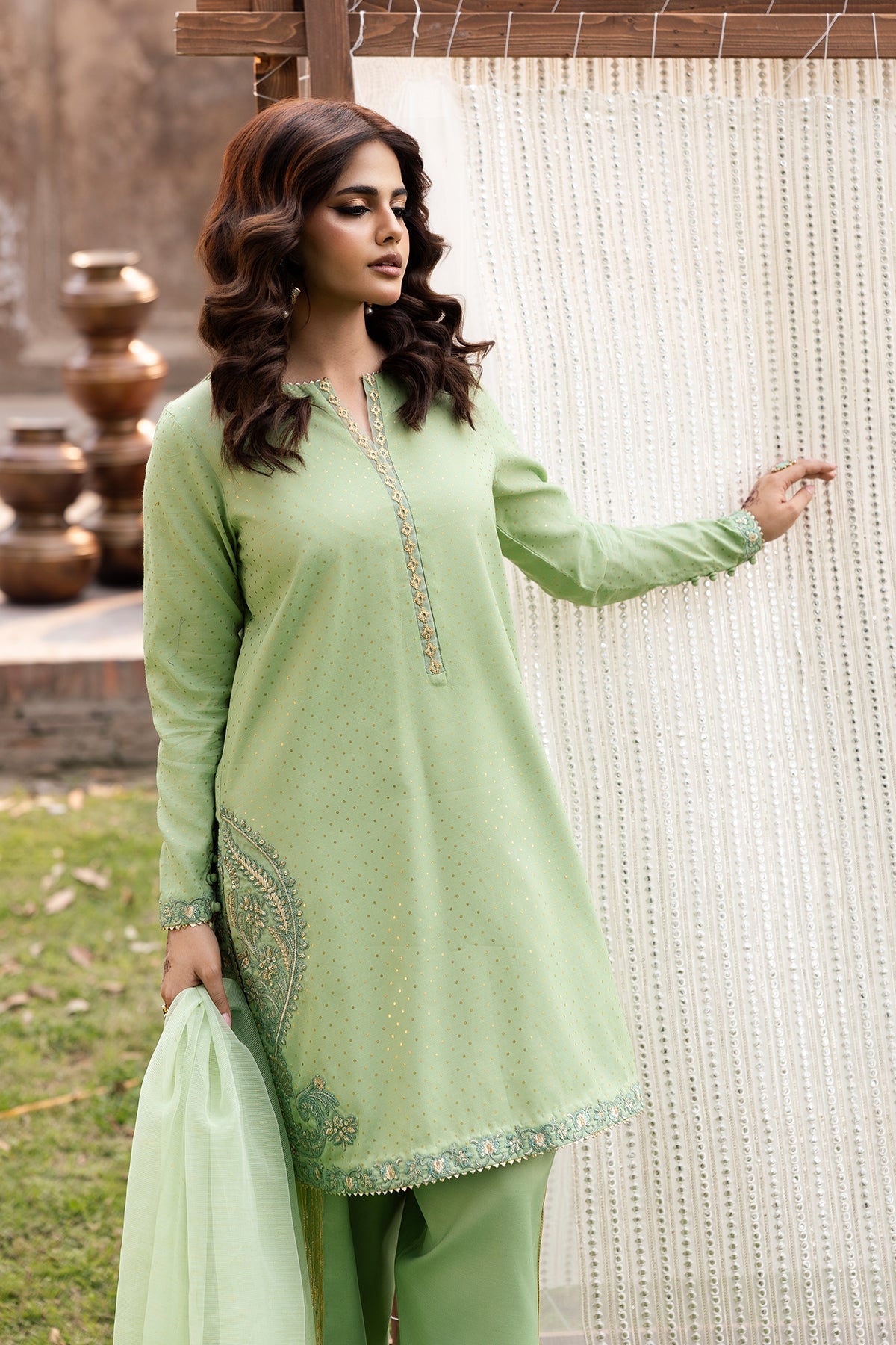 3-PC Embroidered Raw-Silk Suit By Charizma