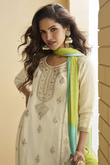 Cream Chinon Silk Sharara Suit