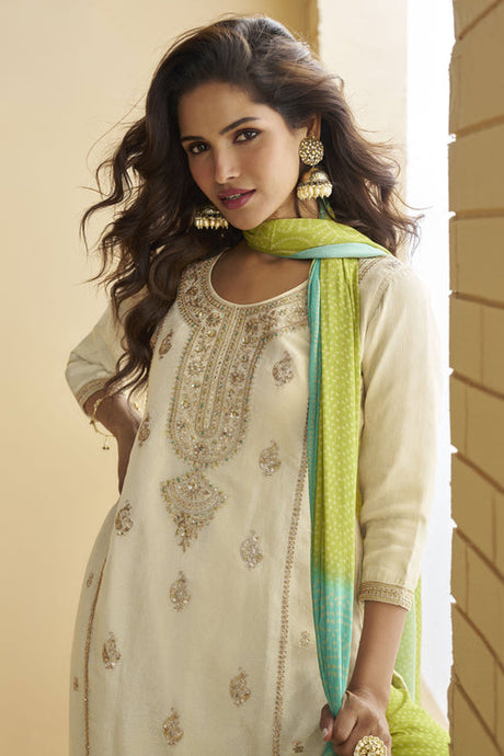 Cream Chinon Silk Sharara Suit