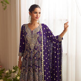 Violet Purple Embroidered Function Wear Palazzo Suit