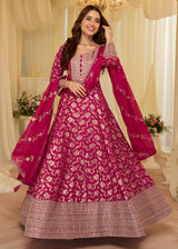 Pink Viscose Jacquard Silk With Embroidery Work Anarkali Suit