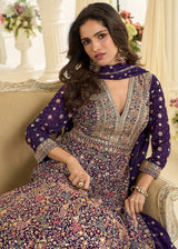 PURPLE GEORGETTE ANARKALI GOWN WITH ALL-OVER ZARKAN EMBROIDERY