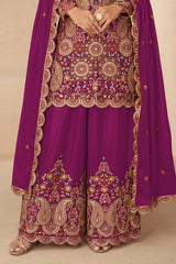 Pink  Embroidered Chinon Suit