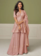 Dusty Rose Georgette Embroidered Palazzo Suit
