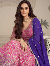 Pink Georgette Zarkan Embroidered Anarkali Gown with Dupatta
