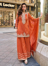 Orange Embroidery Party Wear Palazzo Suit