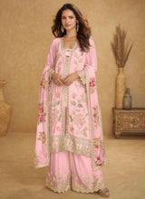 Chinon Palazzo Salwar Suit In Pink Color