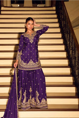 Purple Embroidered Sharara Set with Dupatta
