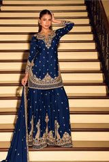 Navy Blue Embroidered Sharara Set with Dupatta