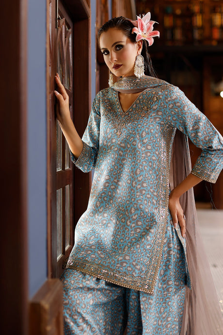 3-PC Embroidered Raw-Silk Suit By Charizma