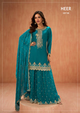 Peacock Blue Tora Silk Embroidered With Palazzo