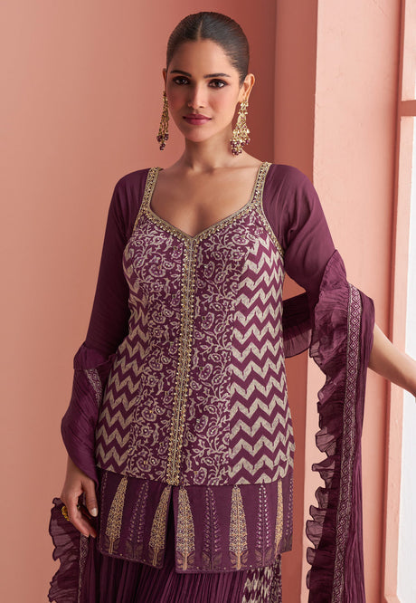 Wine Chinon Silk Palazzo Suit By Sayuri