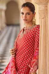 Red Chinon Silk Embroidered & Printed Sharara Kurta Set