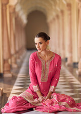 Pink Premium Chinnon Silk Festive Wear Gharara Suit