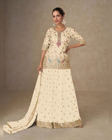 Cream White Chinon Silk Palazzo Suit