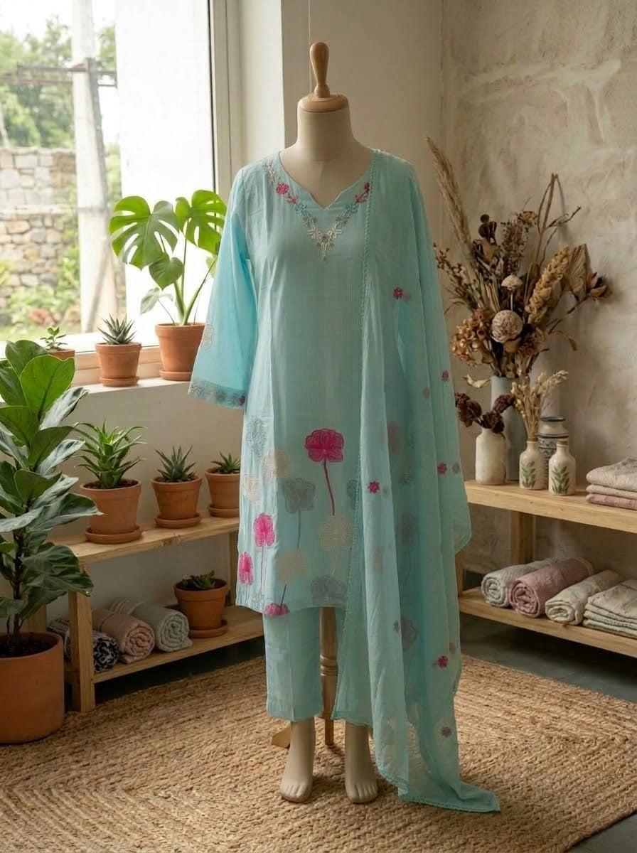 Mul Cotton Embroidered 3pc Suit