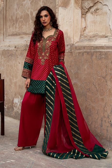 3-PC Embroidered Luxury Suit By Charizma