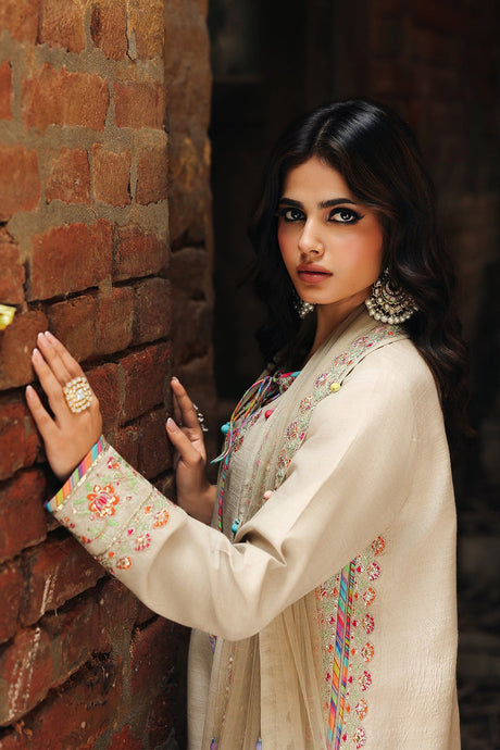 3-PC Embroidered Raw-Silk Suit By Charizma