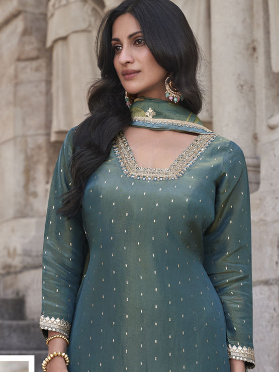 Silk Festive Salwar Kameez
in Blue with Embroidered work