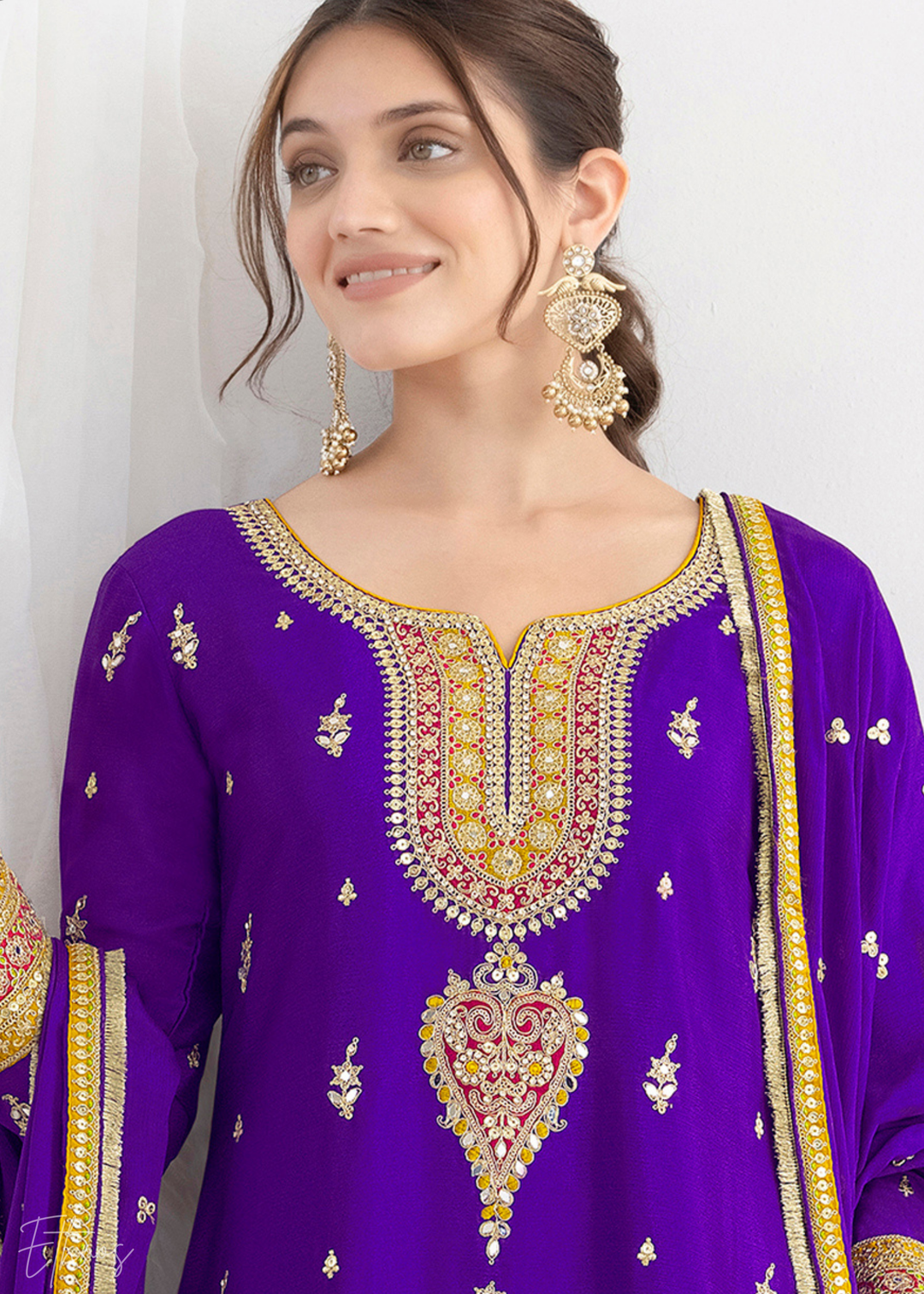 Indigo Purple Chinon Silk Salwar Suit
