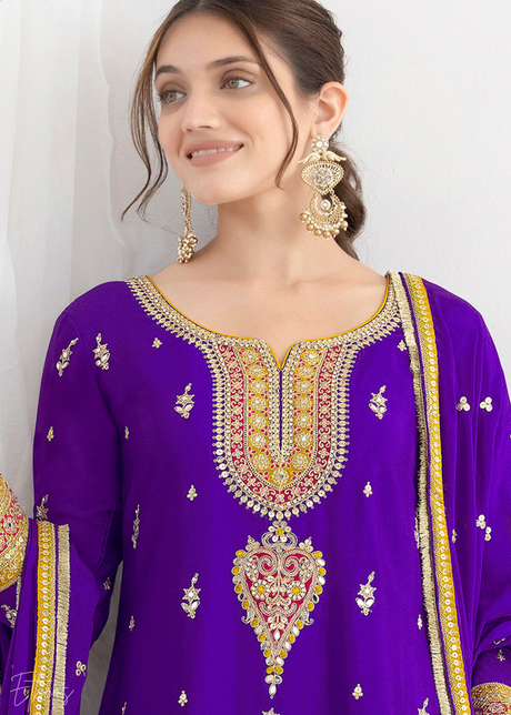 Indigo Purple Chinon Silk Salwar Suit
