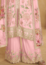 Chinon Palazzo Salwar Suit In Pink Color