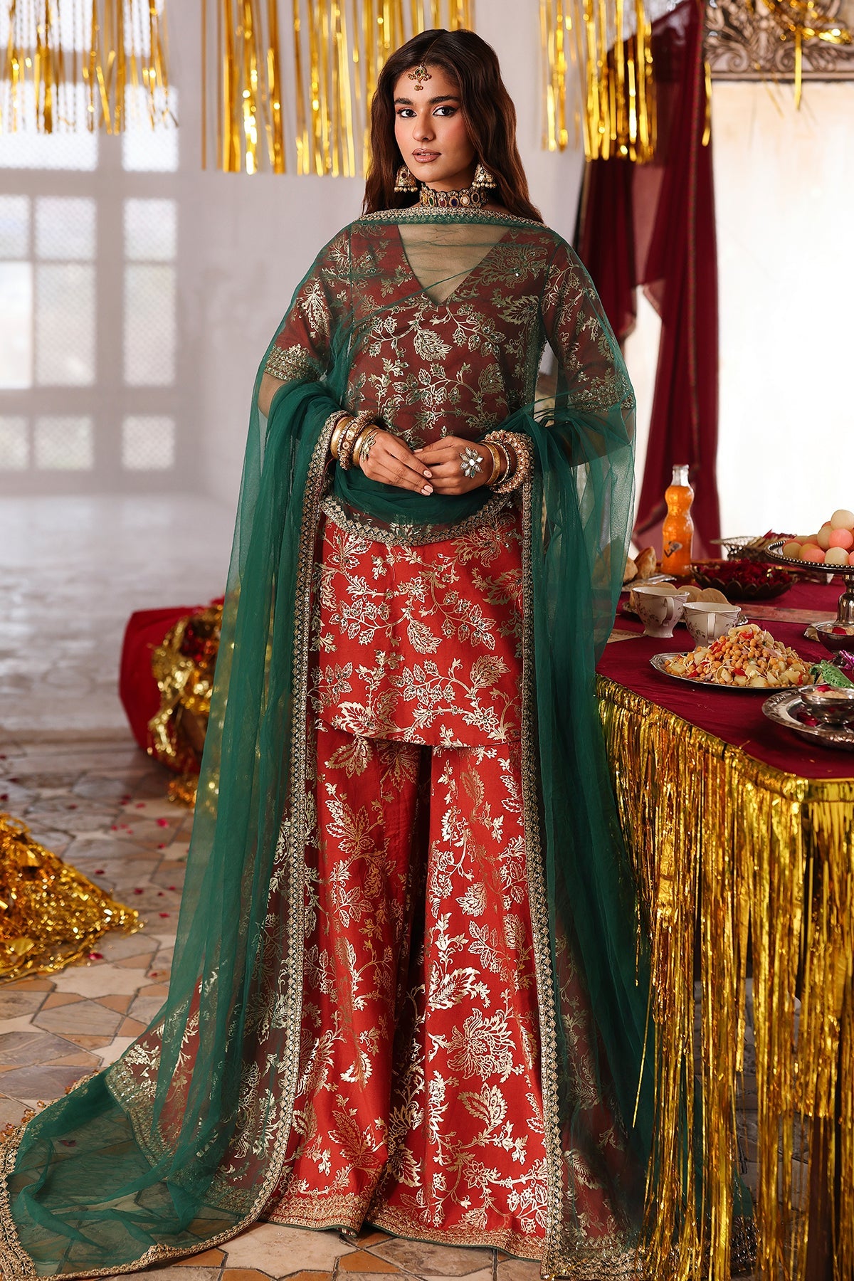 3-PC Embroidered Raw-Silk Suit By Charizma