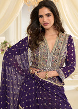 PURPLE GEORGETTE ANARKALI GOWN WITH ALL-OVER ZARKAN EMBROIDERY