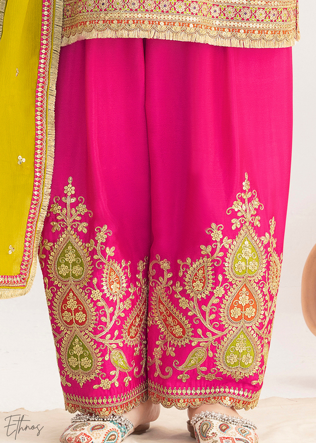Bright Pink Chinon Silk Salwar Suit