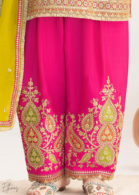 Bright Pink Chinon Silk Salwar Suit