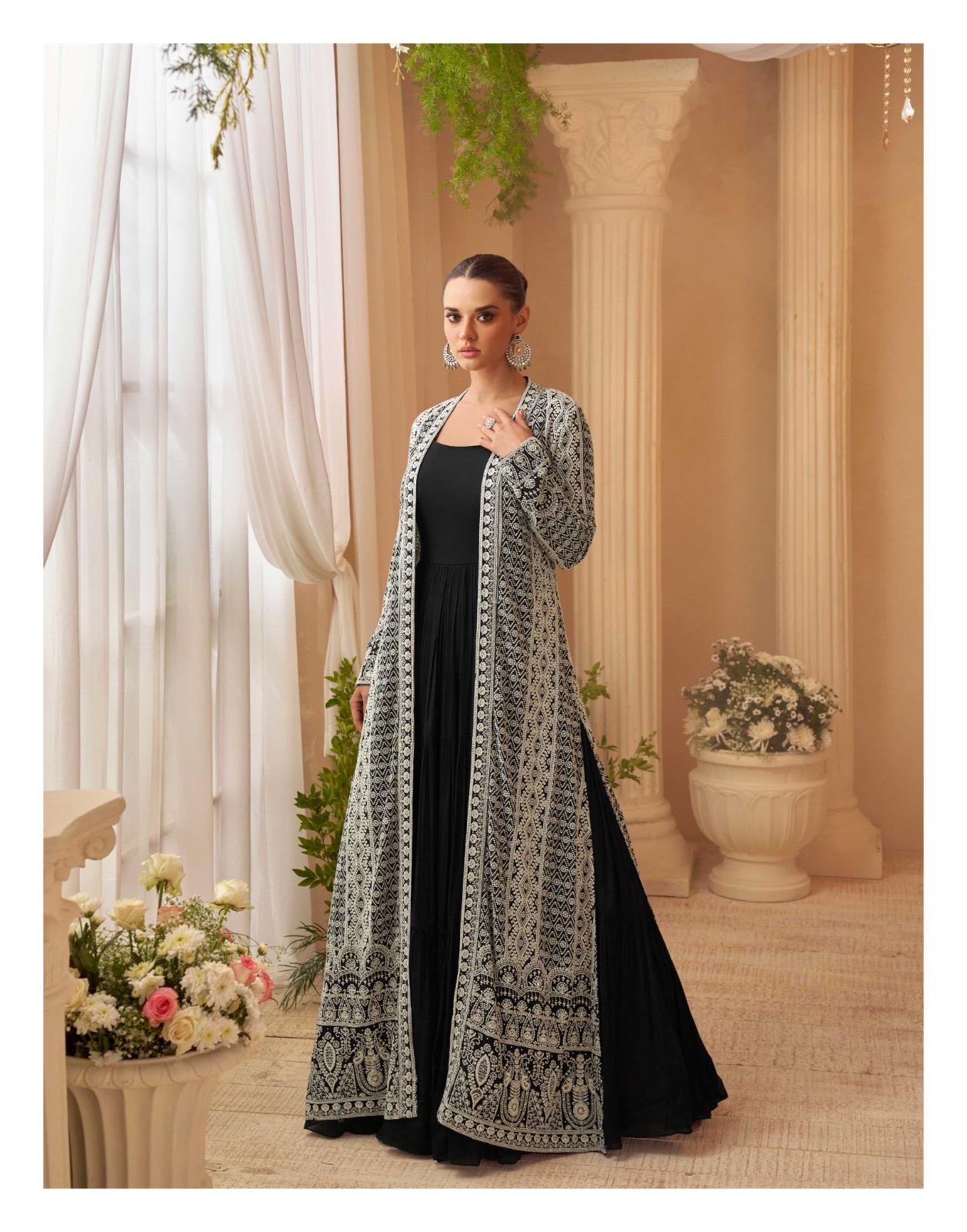 Indian Luxury Embroidered Chinnon Silk Suit
