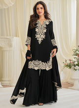Black Chinon Silk Embroidery Work Festival wear Salwar Suit