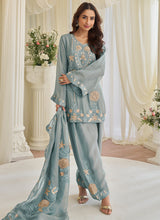 Light Blue Chinon Silk Embroidery Work Festival wear Salwar Suit