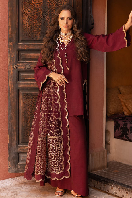 3-PC Embroidered Raw-Silk Suit by Charizma