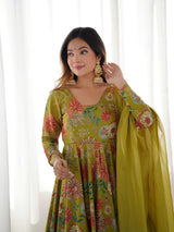 Mehndi Color Raman silk Printed Plazzo Suit