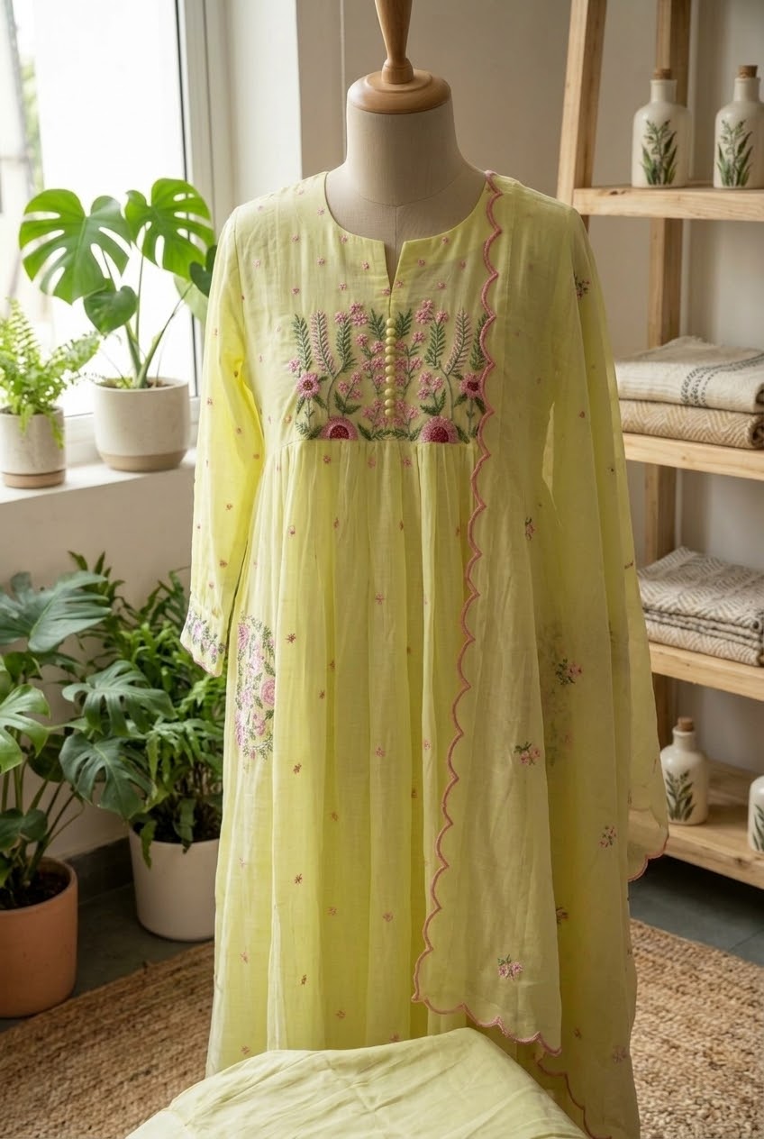 Mul Mul Cotton Embroidered 3pc Suit