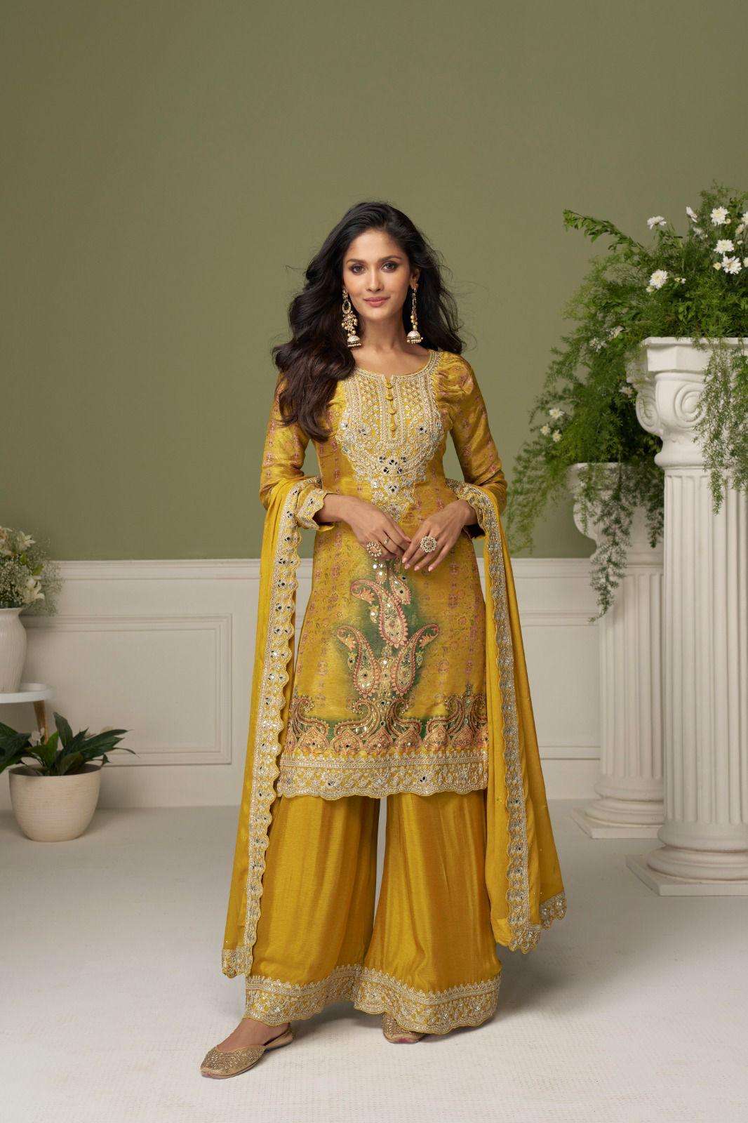 Indian Embroidered Chinon Palazzo Suit