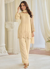 Cream Chinon Silk Embroidery Work Festival wear Salwar Suit