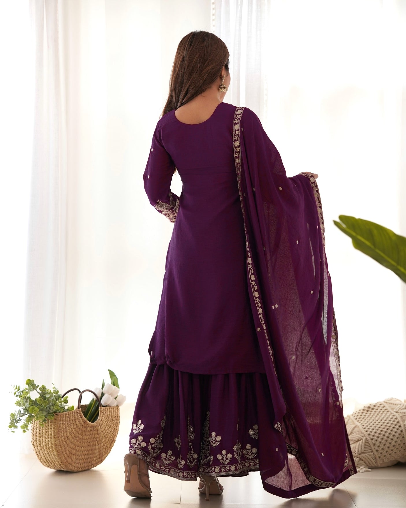 Indian Chinon Silk Sharara Suit