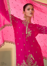 Hot Pink Crepe Silk Dhoti Suit