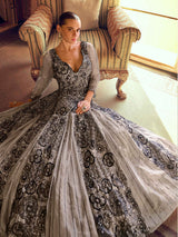 Embroidered Georgette A Line Dress With Dupatta