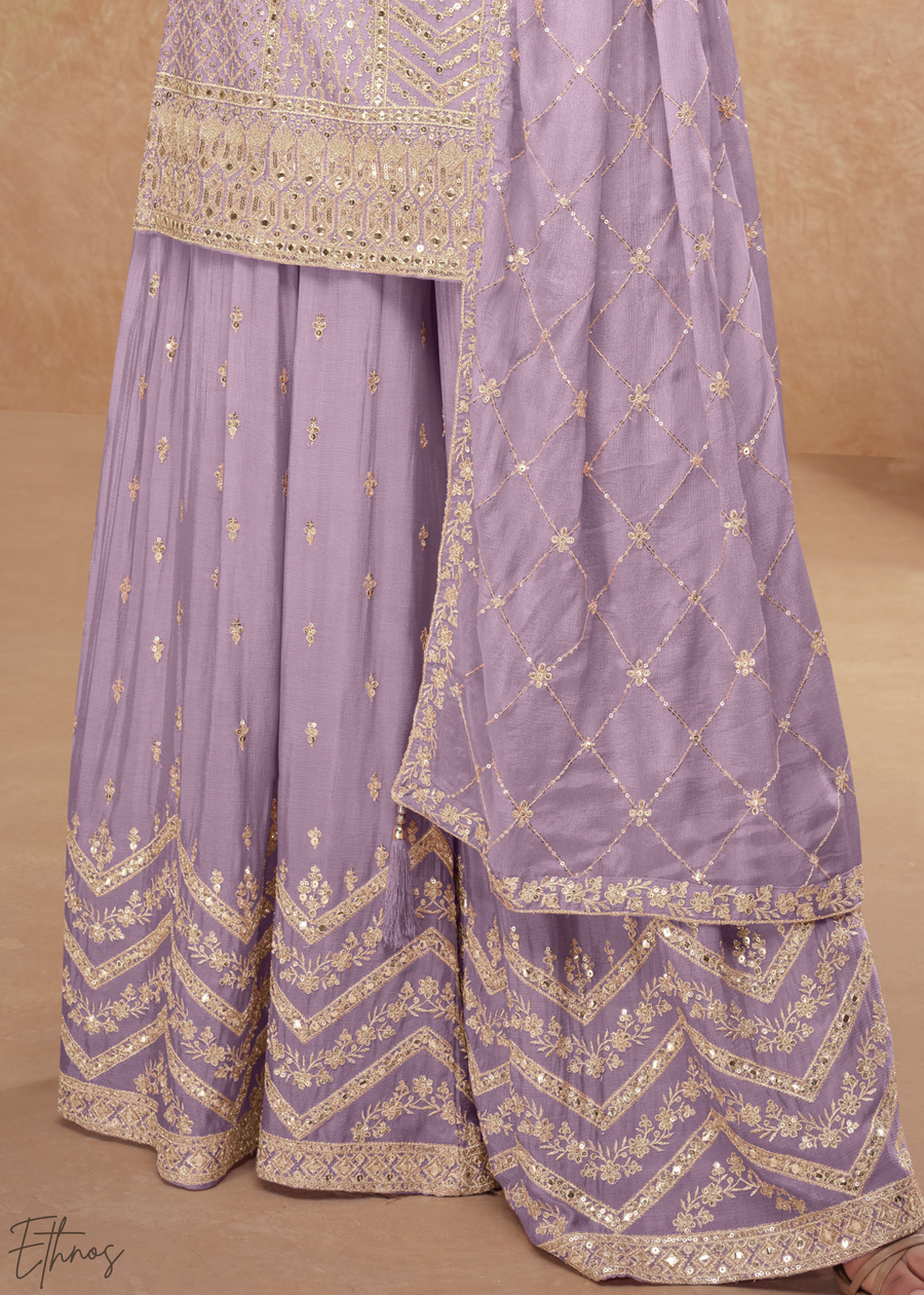 Lilac Sequins Chinon Palazzo Suit
