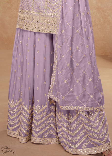 Lilac Sequins Chinon Palazzo Suit